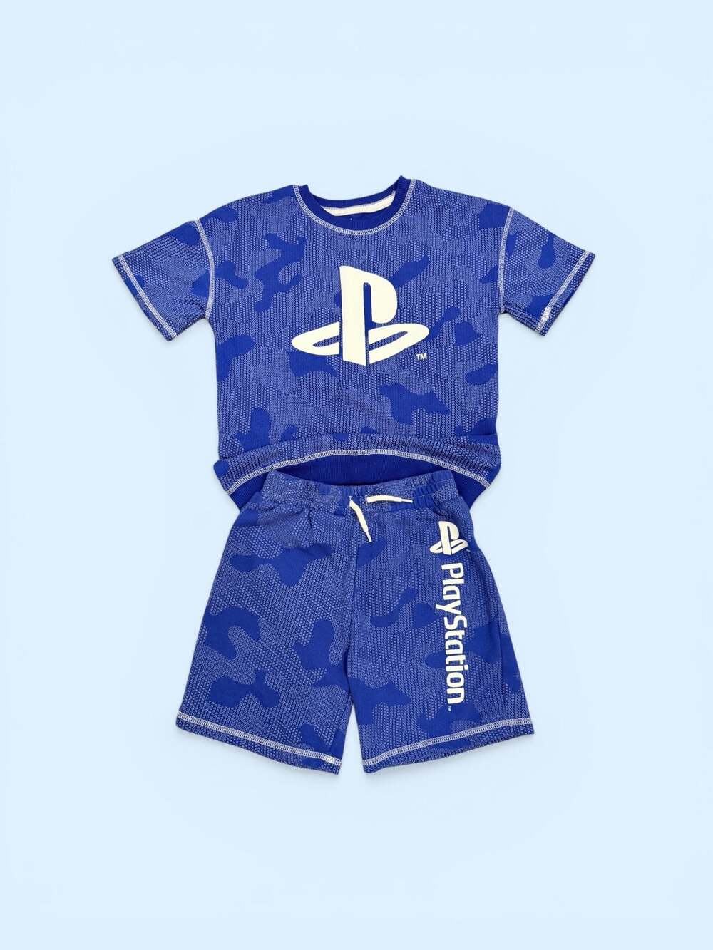 Sony PlayStation Boys Blue Camo Graphic T-Shirt and Shorts 2-Piece Outfit Set